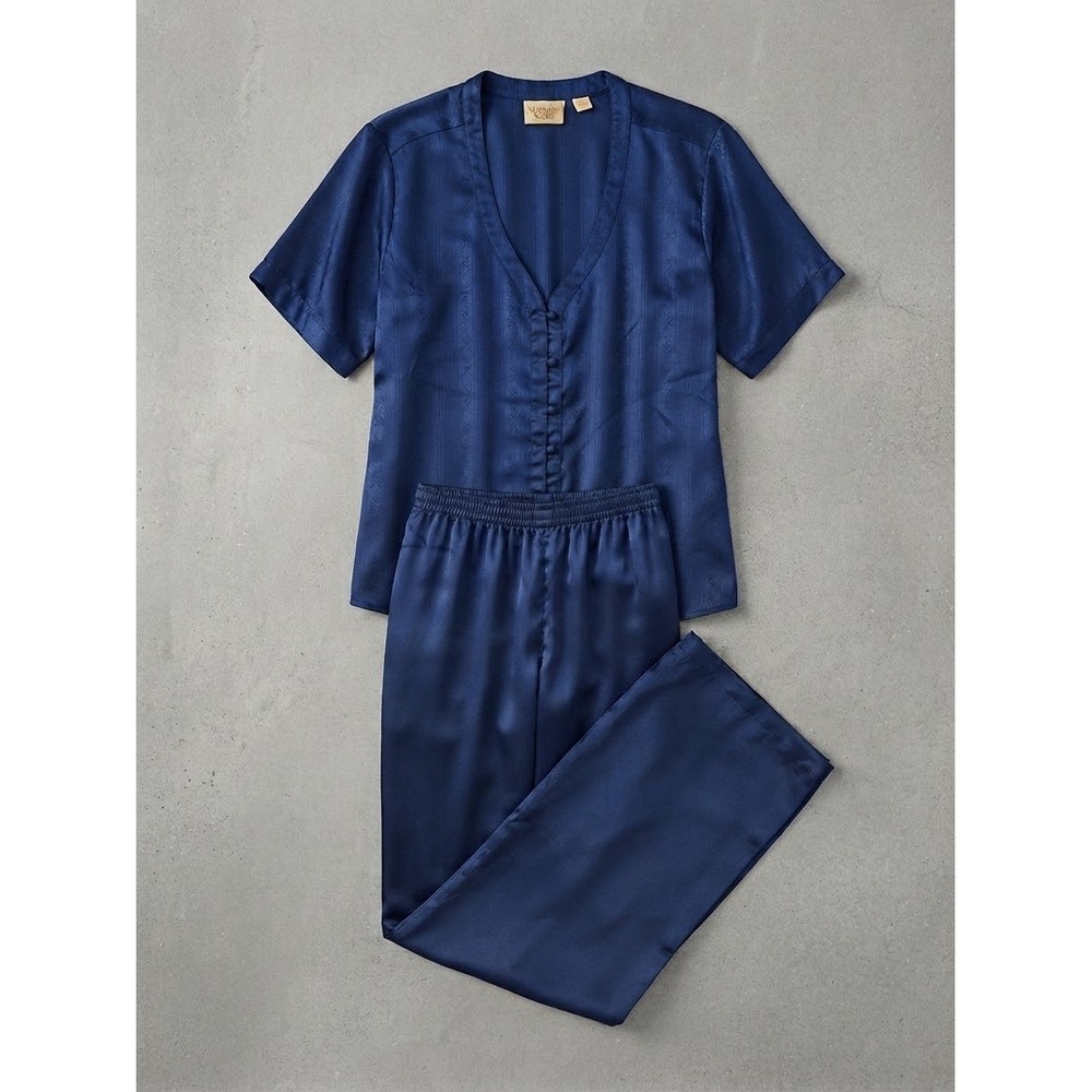 Vintage 90s Victoria's Secret Gold Label Navy Satin Pajama Set Large